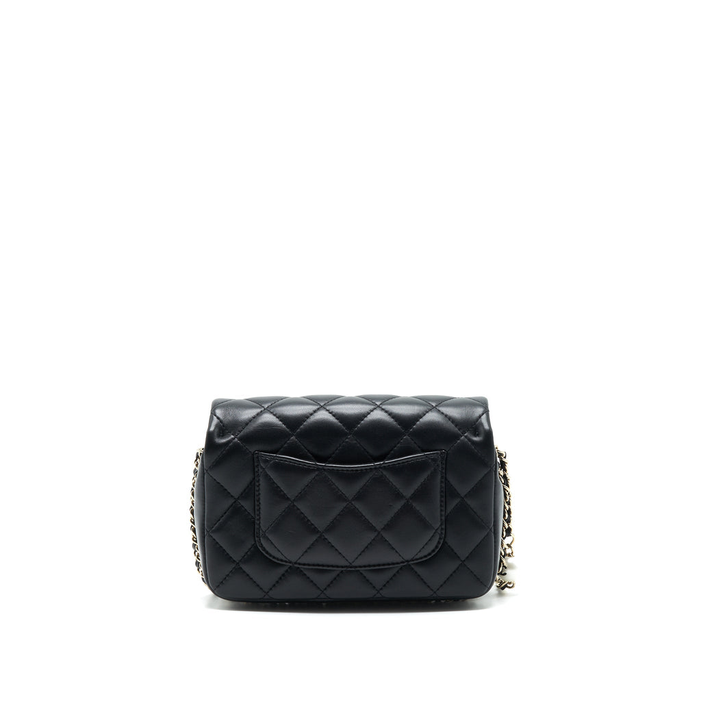 CHANEL PEARL CHAIN FLAP BAG QUILTED GRAINED LAMBSKIN BLACK LGHW