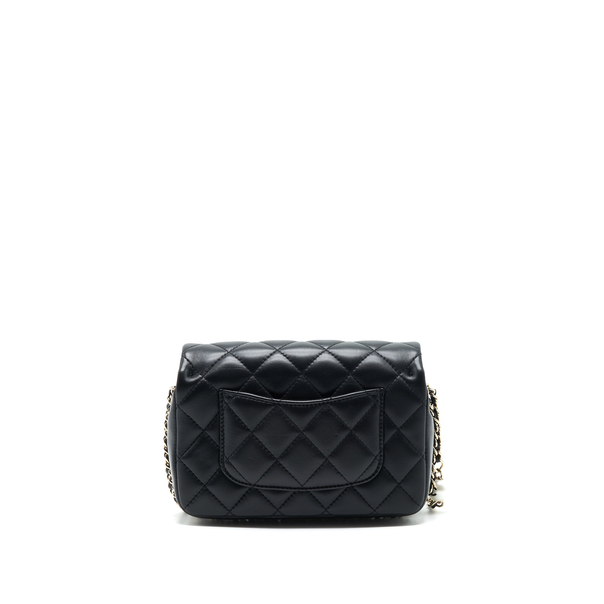 CHANEL PEARL CHAIN FLAP BAG QUILTED GRAINED LAMBSKIN BLACK LGHW