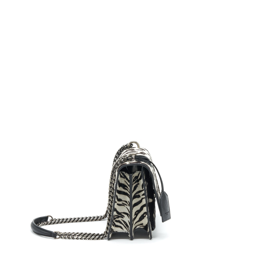 SAINT LAURENT/ YSL SUNSET ANIMAL PRINT CALF HAIR RUTHENIUM HARDWARE