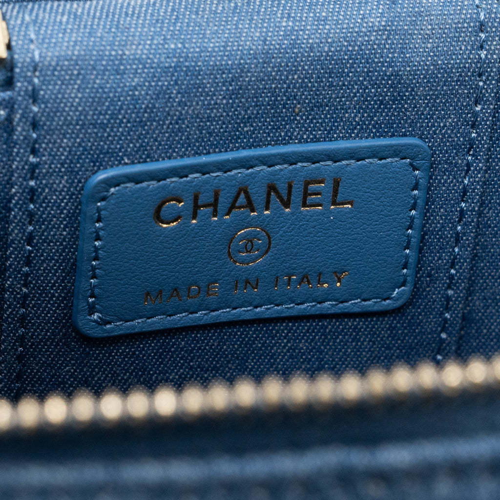 CHANEL PEARL CRUSH MINI VANITY WITH CHAIN DENIM BLUE GHW