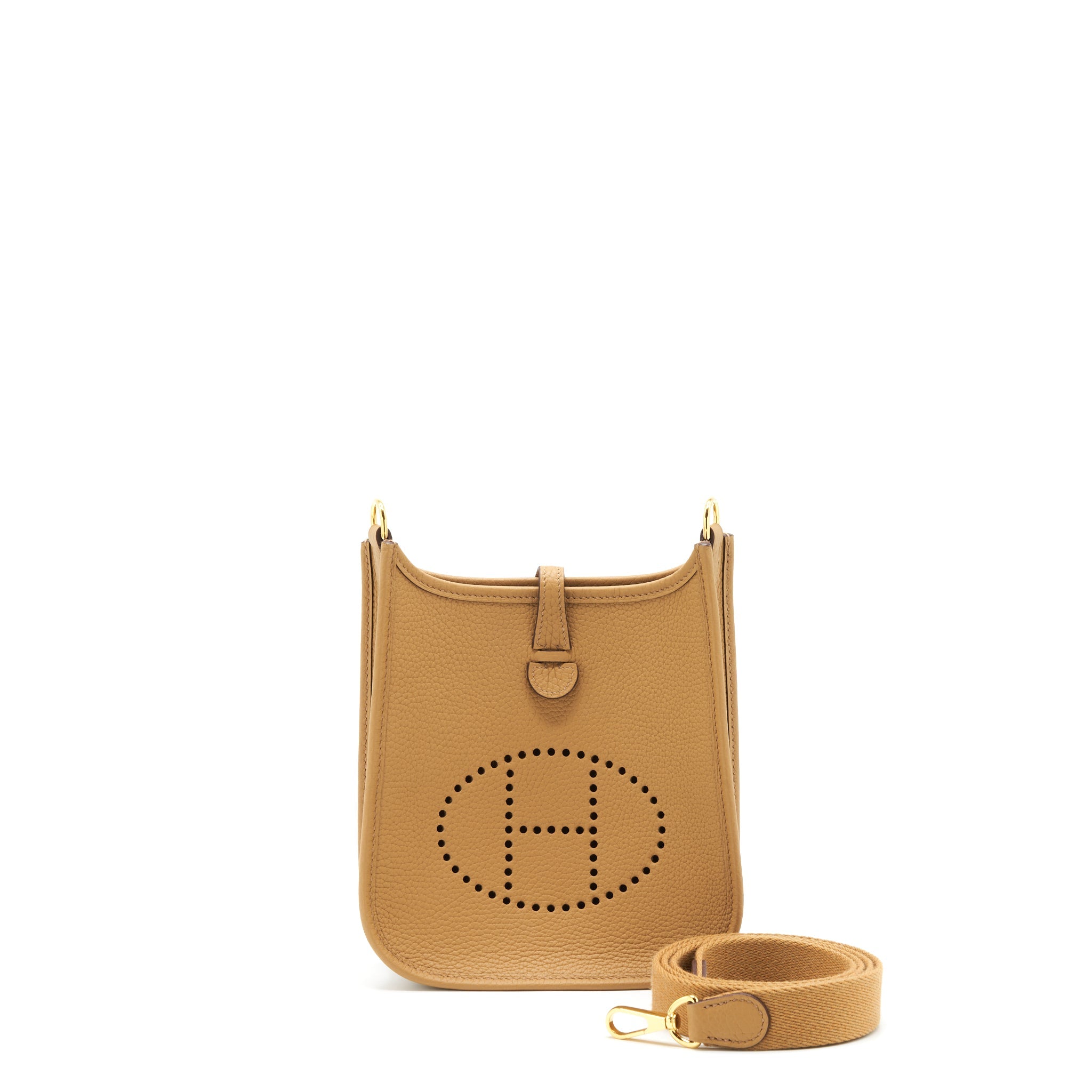 HERMES MINI EVELYNE CLEMENCE BISCUIT / CAMEL GHW