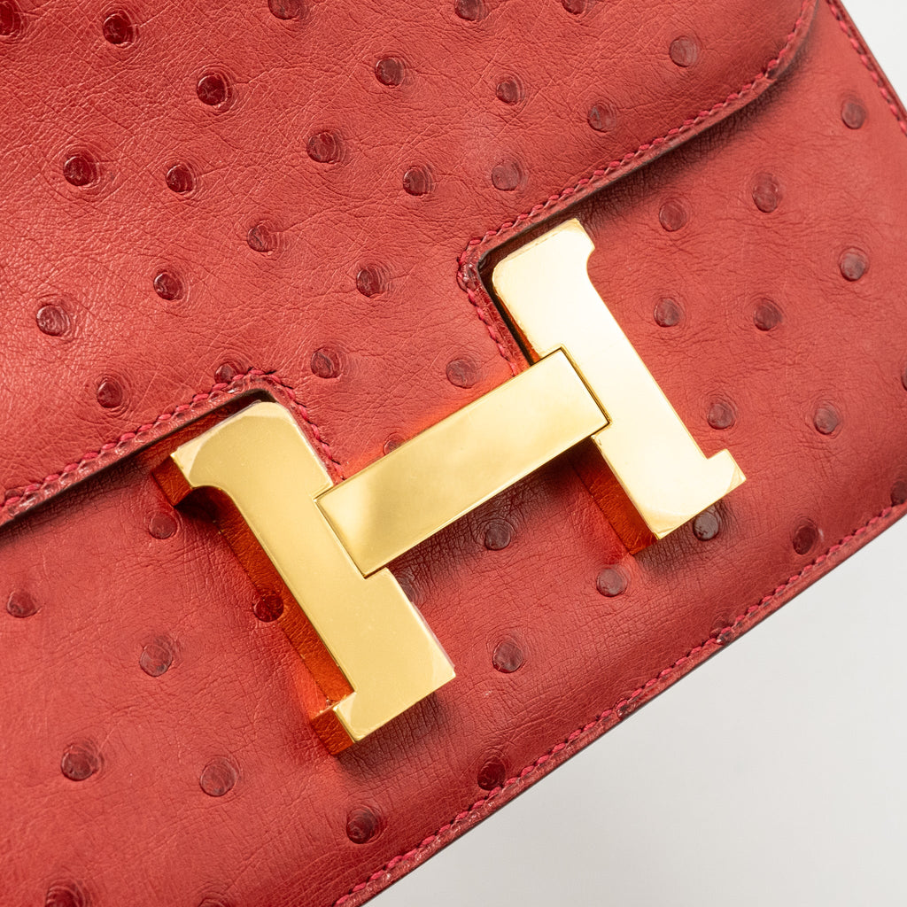 HERMES MINI CONSTANCE OSTRICH ROUGE VIF GHW