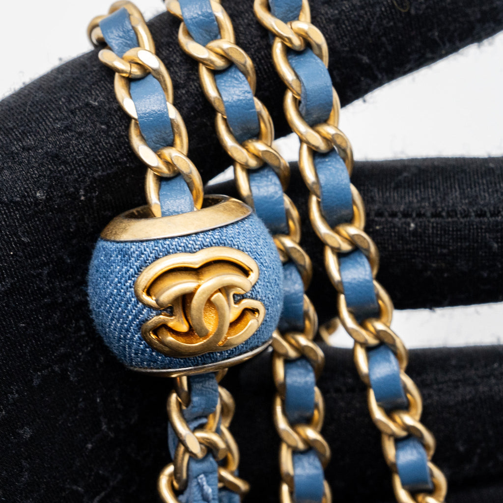 CHANEL PEARL CRUSH MINI VANITY WITH CHAIN DENIM BLUE GHW
