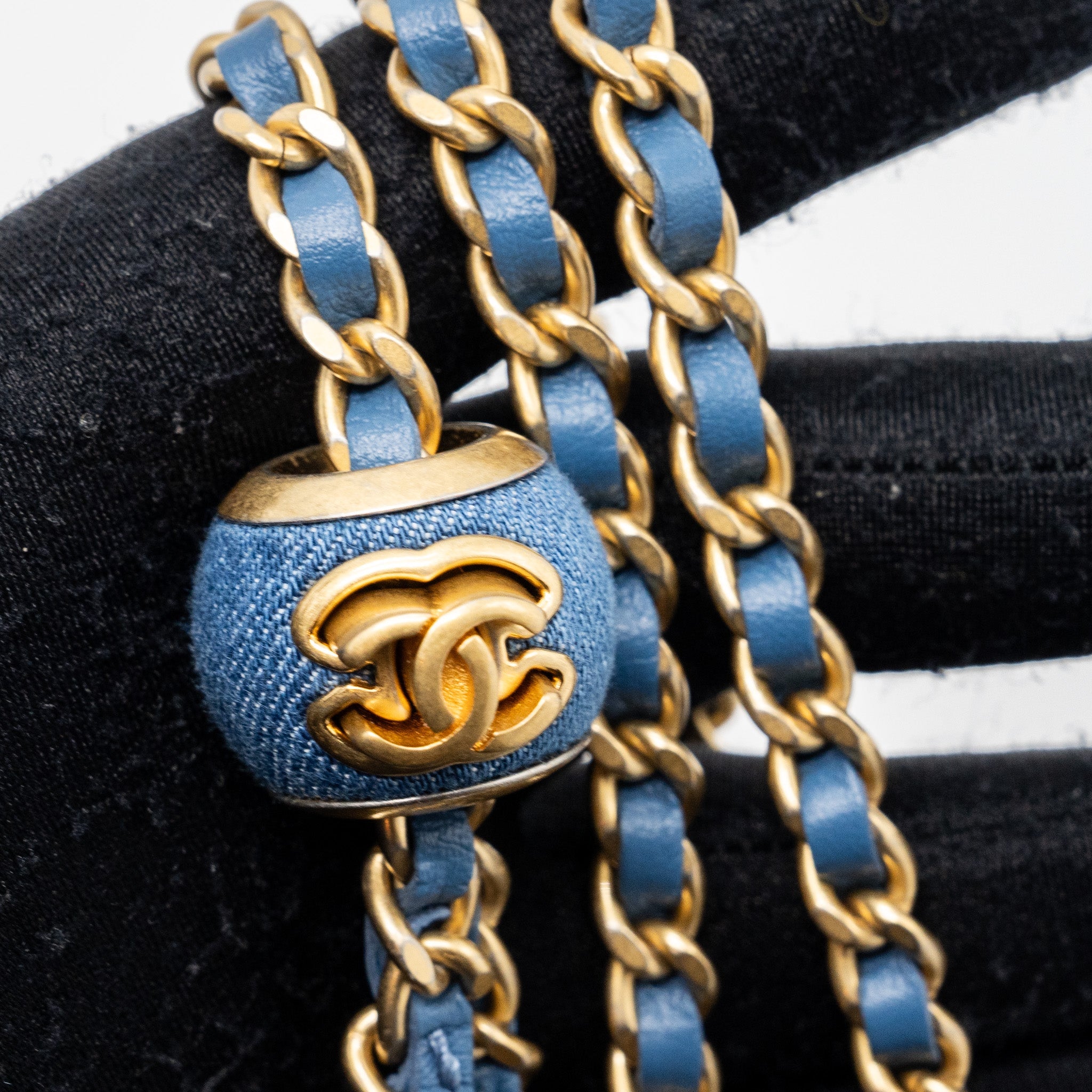CHANEL PEARL CRUSH MINI VANITY WITH CHAIN DENIM BLUE GHW