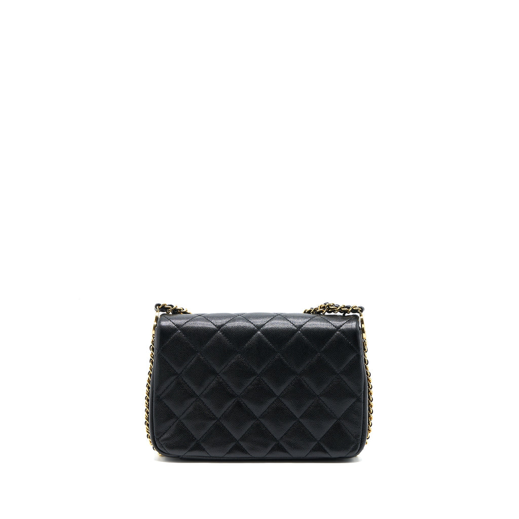 CHANEL 23C MINI FLAP BAG WITH CC LOGO CHAIN GRAINED CALFSKIN BLACK GHW (MICROCHIP)
