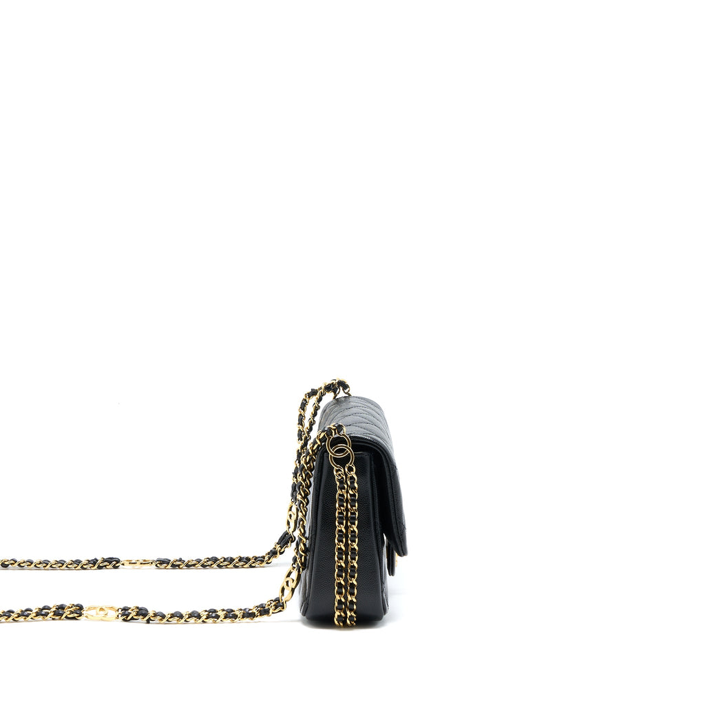 CHANEL 23C MINI FLAP BAG WITH CC LOGO CHAIN GRAINED CALFSKIN BLACK GHW (MICROCHIP)