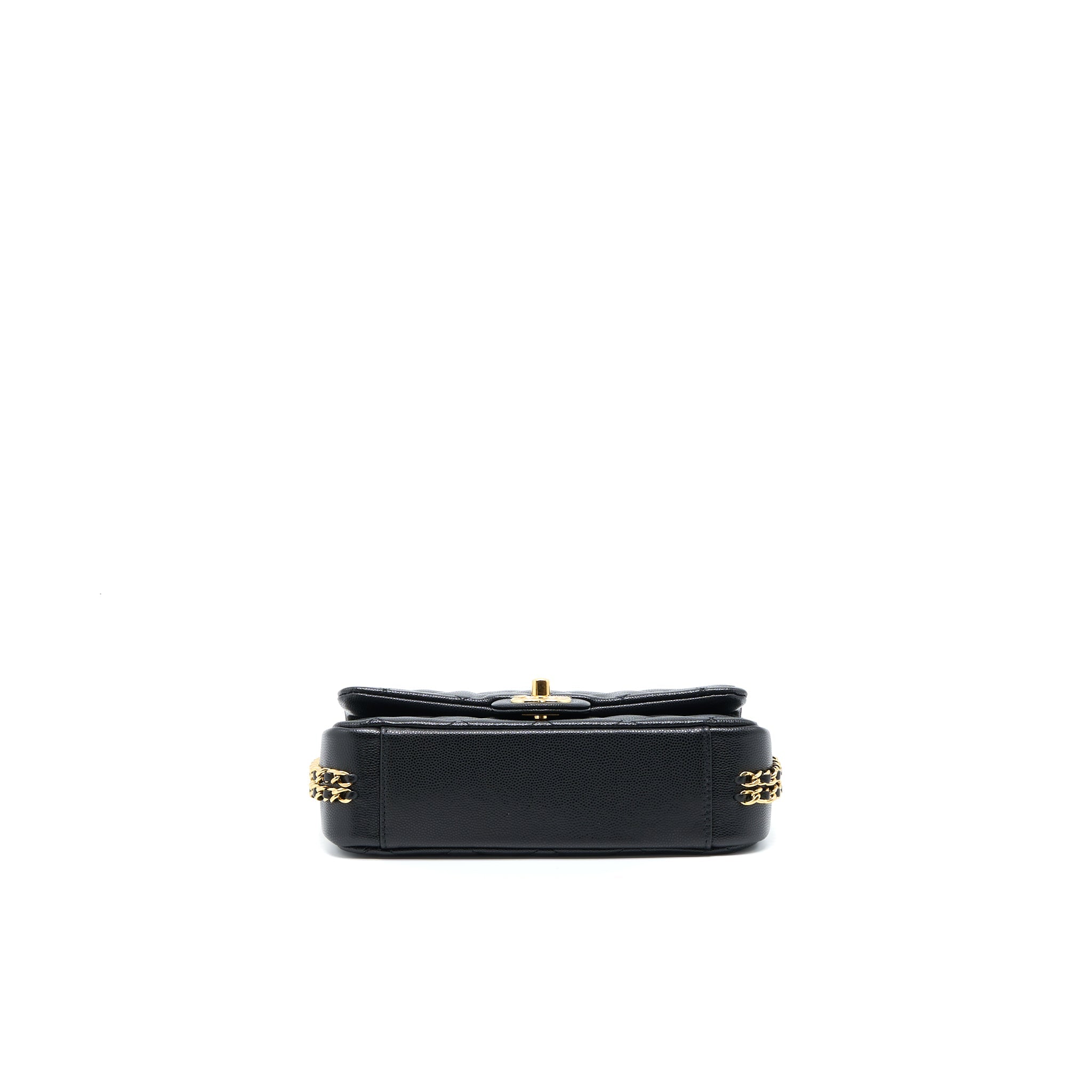 CHANEL 23C MINI FLAP BAG WITH CC LOGO CHAIN GRAINED CALFSKIN BLACK GHW (MICROCHIP)