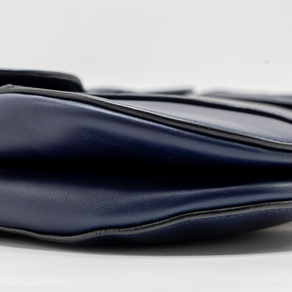 DIOR MEDIUM SADDLE BAG CALFSKIN NAVY GHW WITH BLACK OBLIQUE STRAP