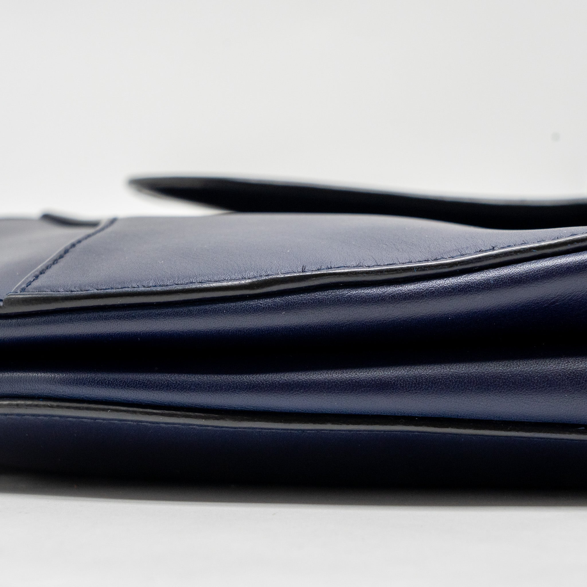 DIOR MEDIUM SADDLE BAG CALFSKIN NAVY GHW WITH BLACK OBLIQUE STRAP