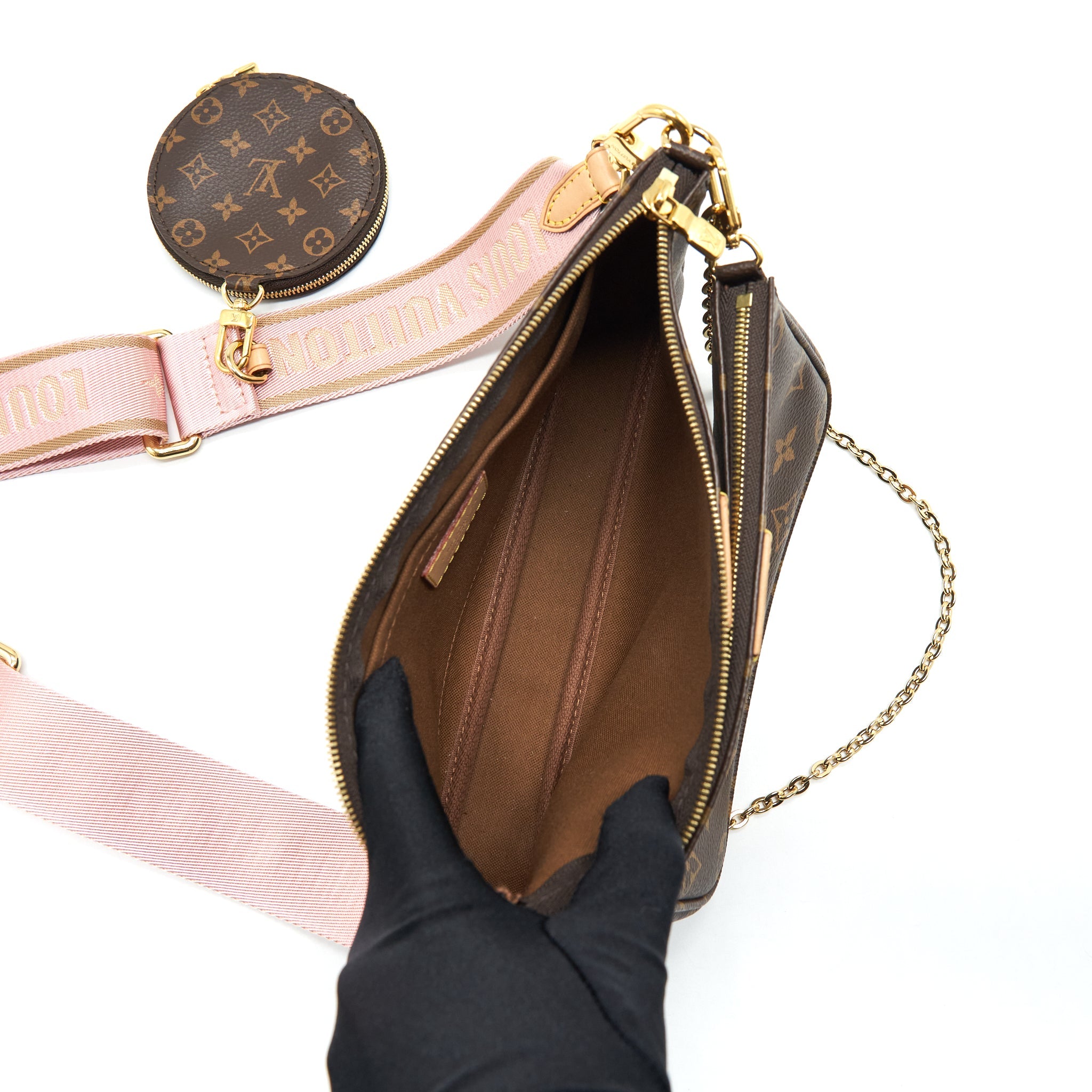 LOUIS VUITTON MULTI POCHETTE ACCESSORIES PINK STRAP MONOGRAM CANVAS GHW