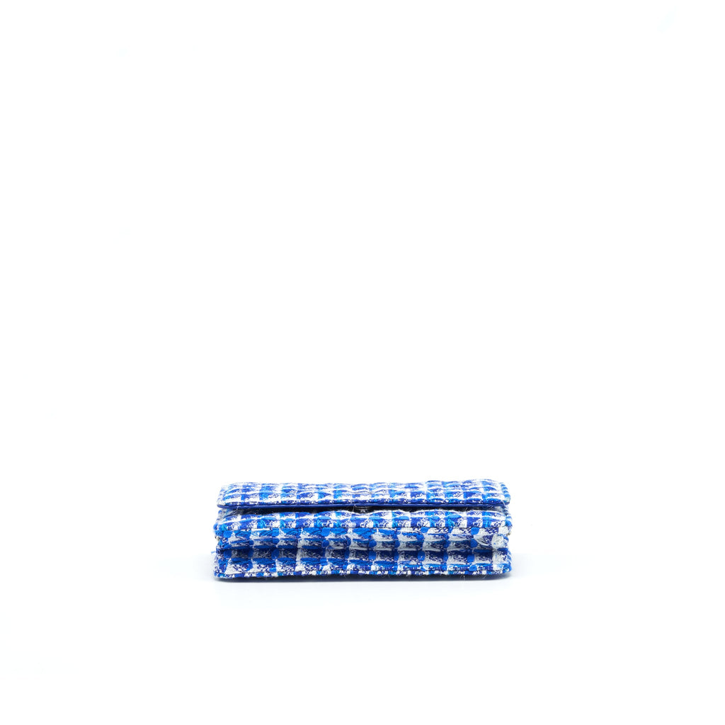 CHANEL TWEED QUILTED WALLET ON CHAIN WOC BLUE