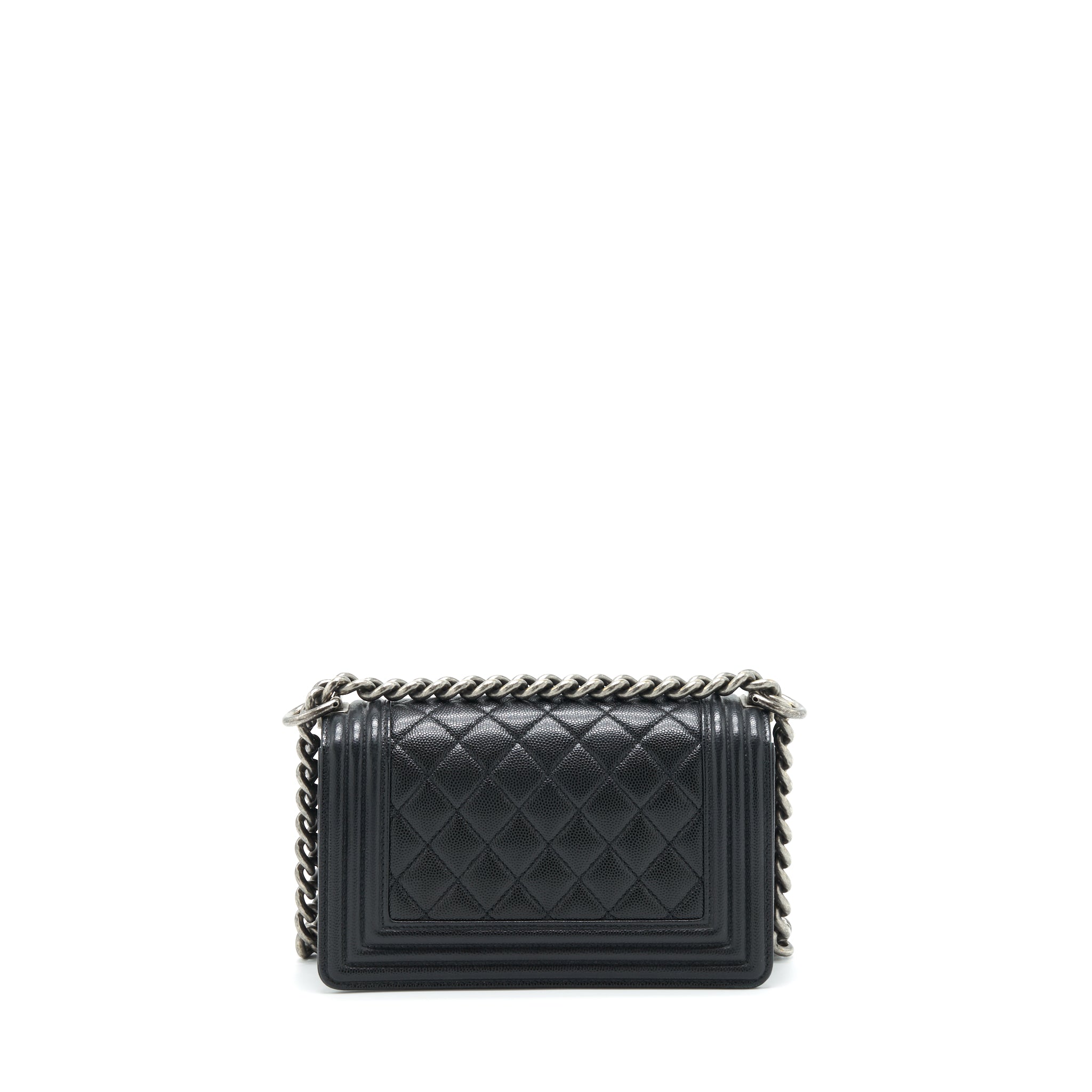 CHANEL SMALL BOY BAG CAVIAR BLACK RUTHENIUM SLIVER HARDWARE