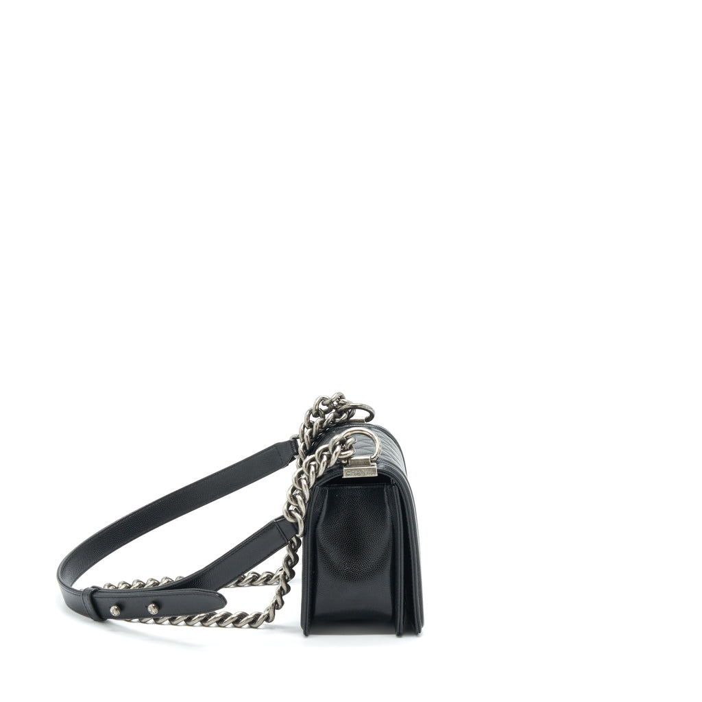 CHANEL SMALL BOY BAG CAVIAR BLACK RUTHENIUM SLIVER HARDWARE