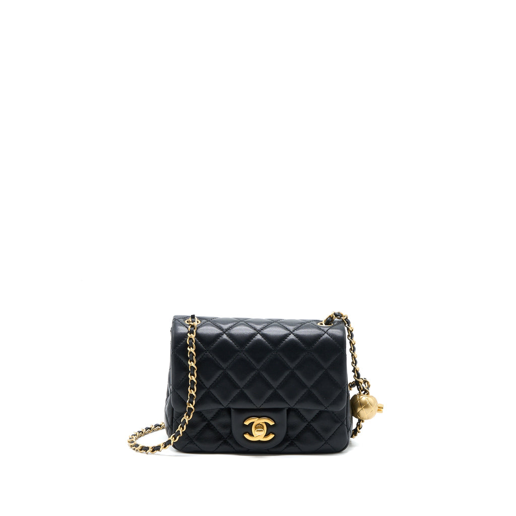 CHANEL PEARL CRUSH MINI SQUARE LAMBSKIN BLACK BRUSHED GHW (MICROCHIP)