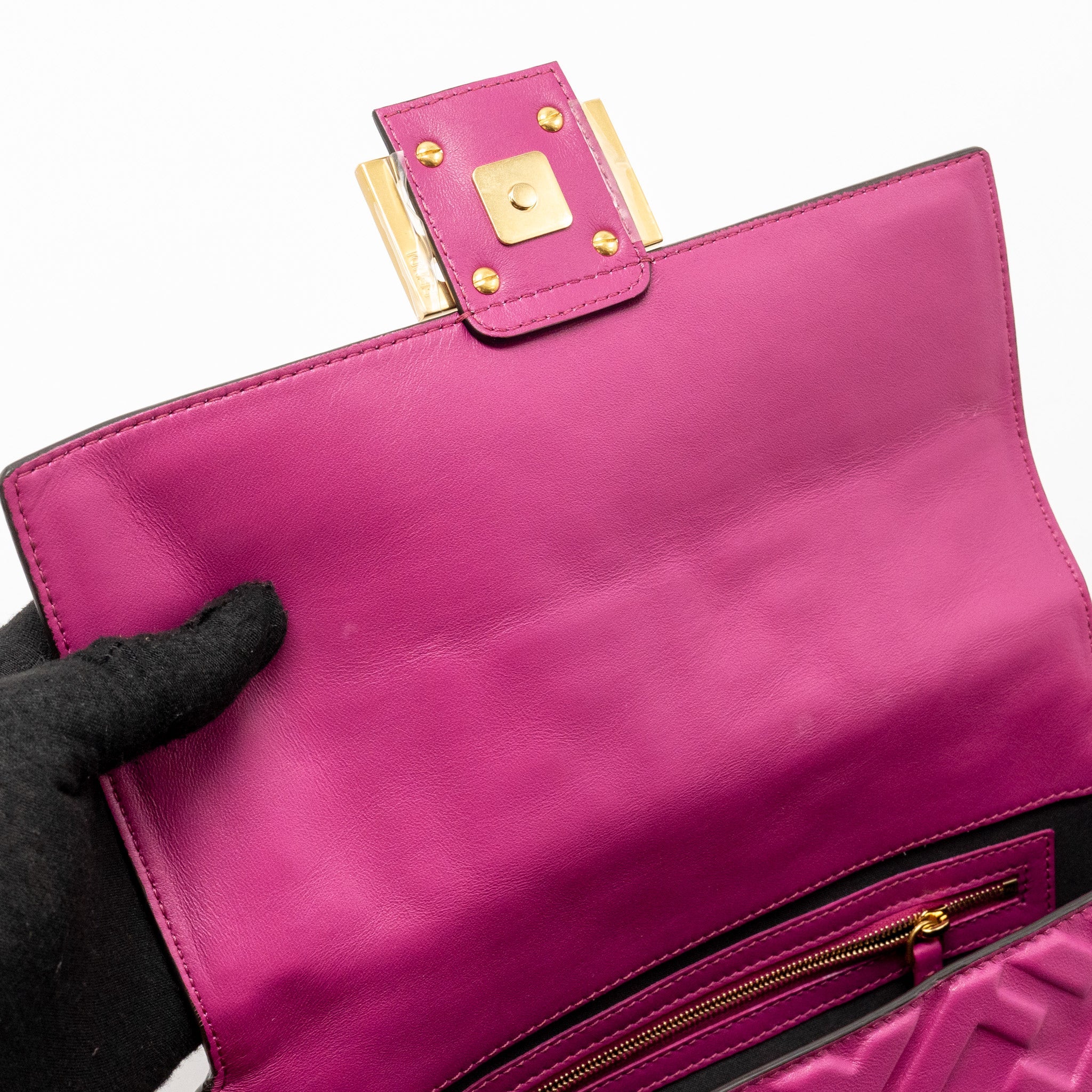 FENDI BAGUETTE BAG FF EMBOSSED NAPPA LEATHER PINK GHW
