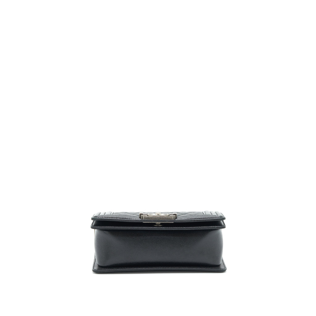 CHANEL SMALL BOY BAG CAVIAR BLACK RUTHENIUM SLIVER HARDWARE