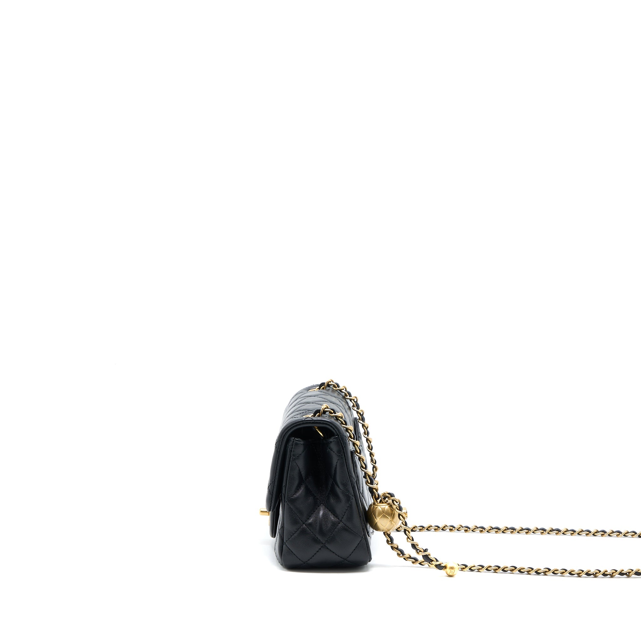 CHANEL PEARL CRUSH MINI SQUARE LAMBSKIN BLACK BRUSHED GHW (MICROCHIP)