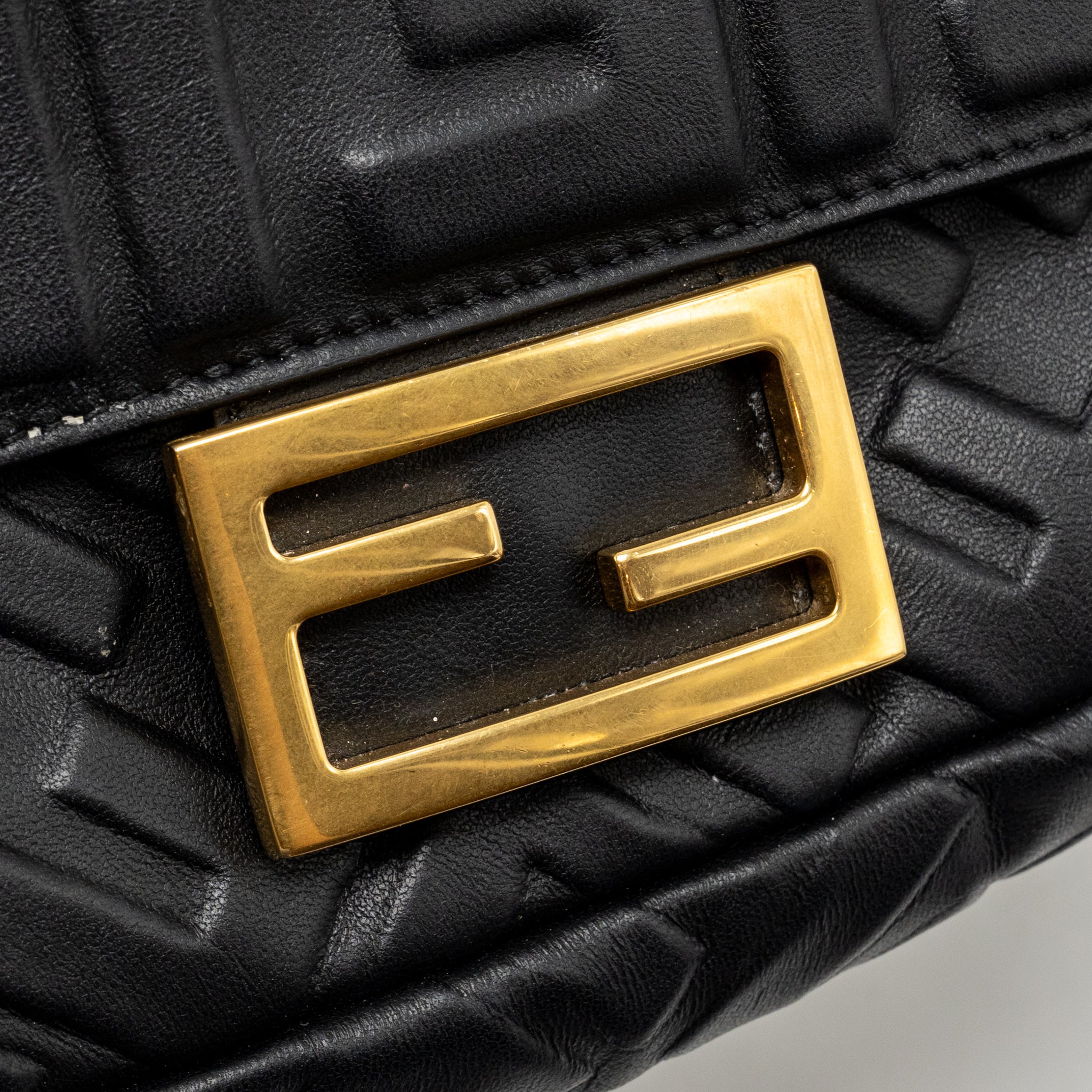 FENDI MINI BAGUETTE BAG FF MOTIF LAMBSKIN BLACK GHW