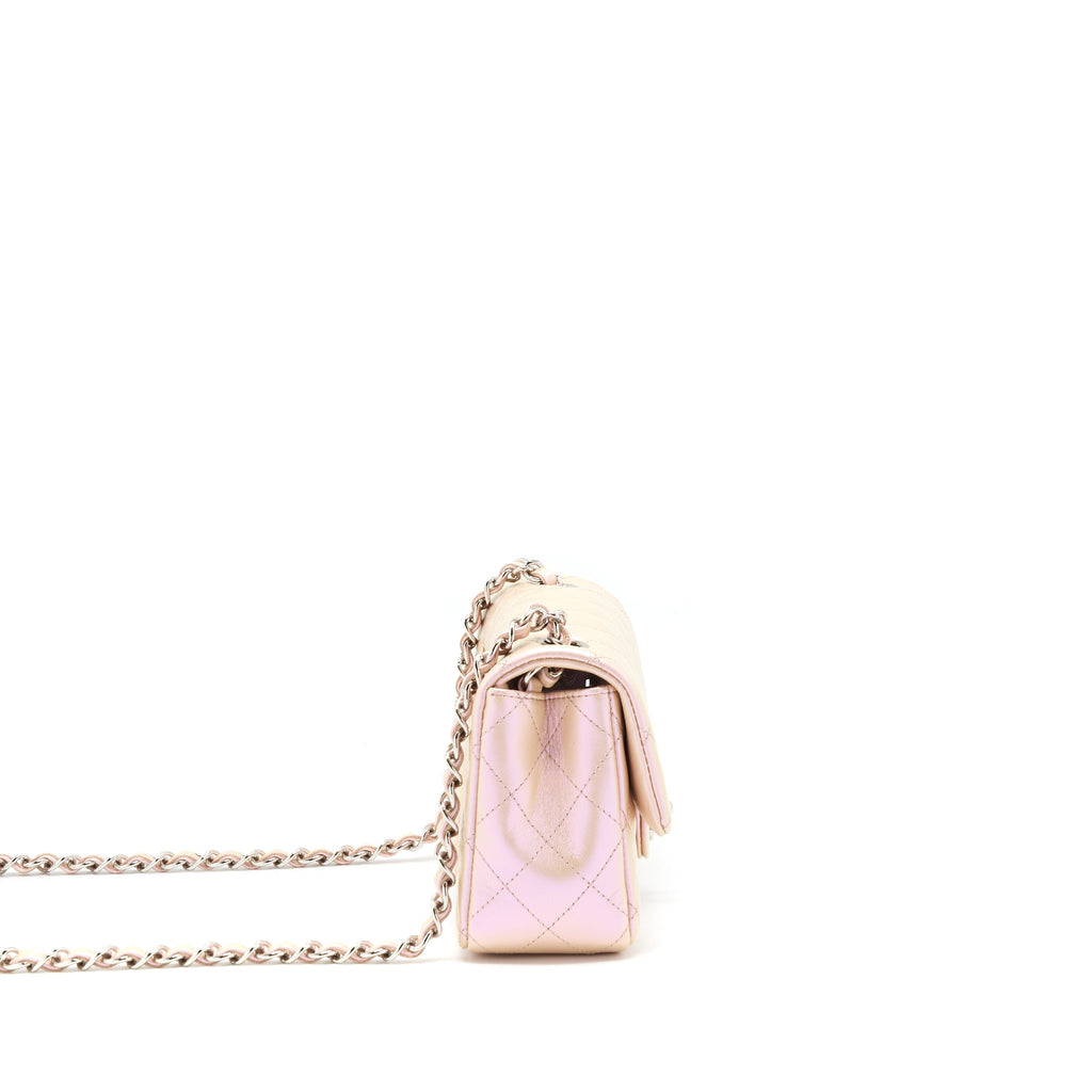 CHANEL 21K IRIDESCENT MINI RECTANGULAR CALFSKIN PINK SHW