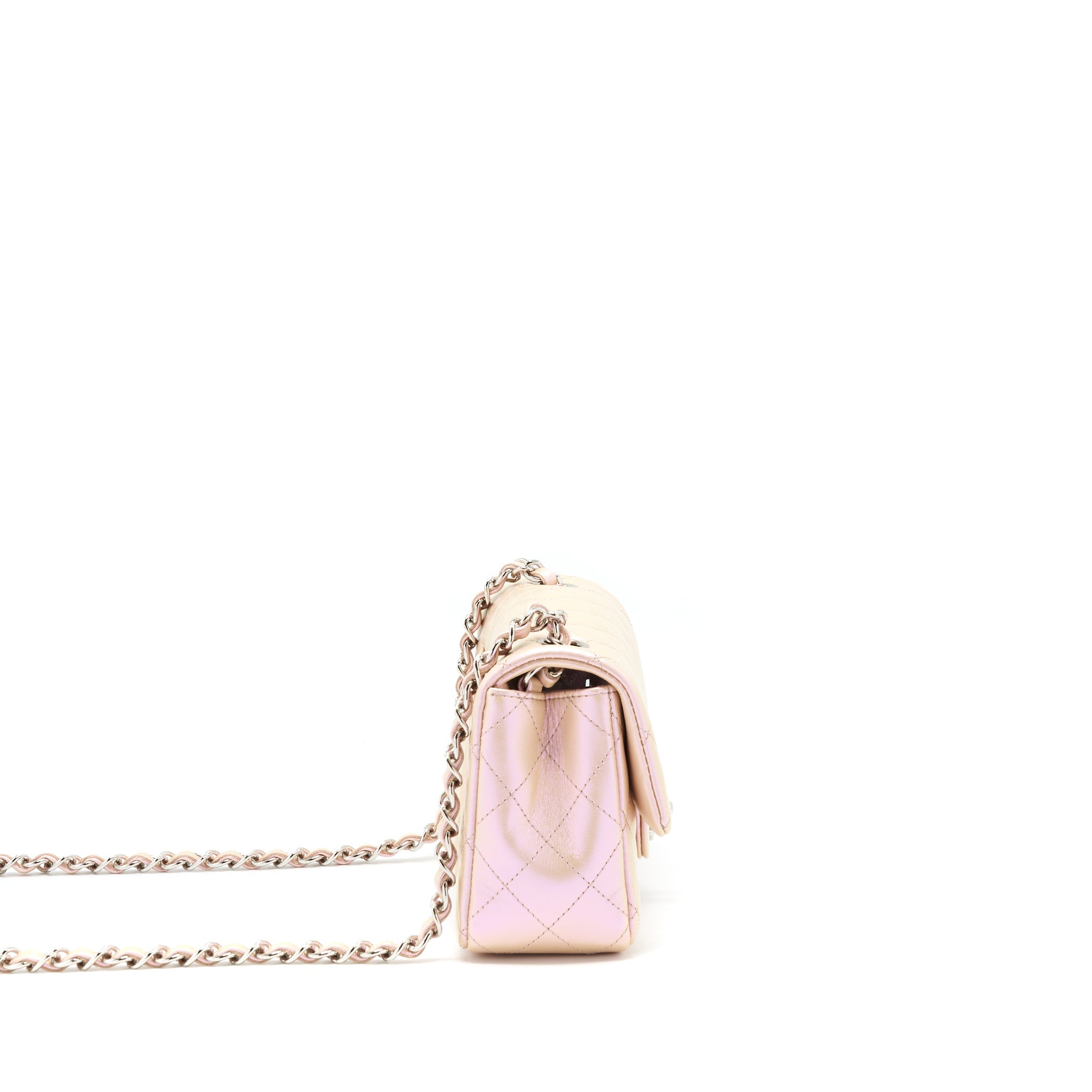 CHANEL 21K IRIDESCENT MINI RECTANGULAR CALFSKIN PINK SHW