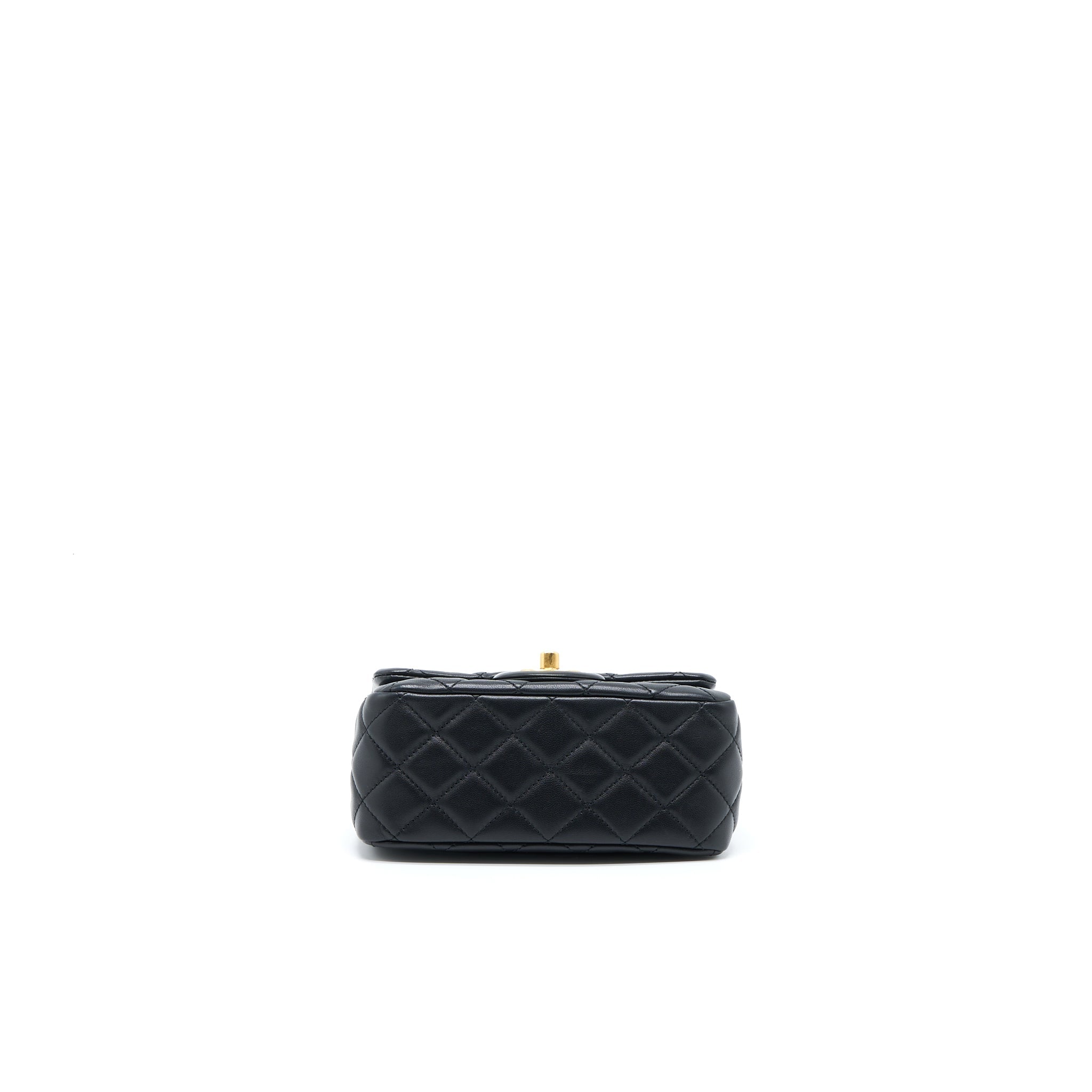 CHANEL PEARL CRUSH MINI SQUARE LAMBSKIN BLACK BRUSHED GHW (MICROCHIP)