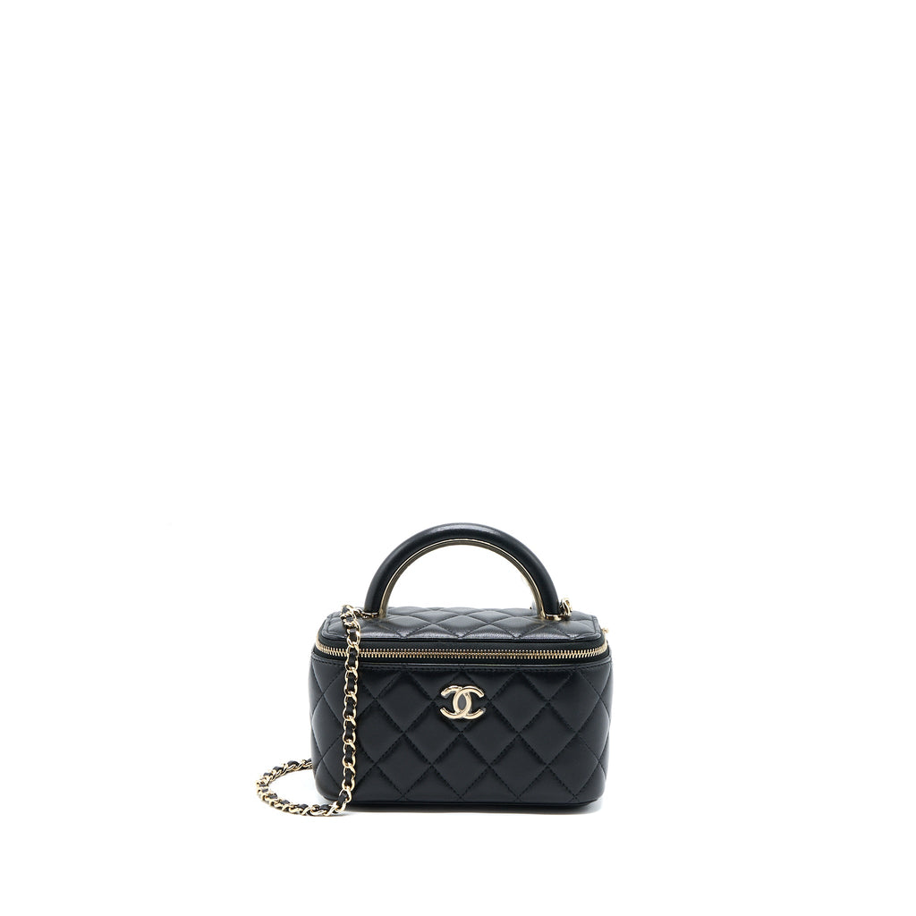 CHANEL 22A TOP HANDLE LONG VANITY CASE LAMBSKIN BLACK LGHW