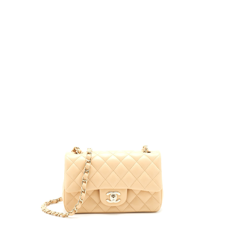 CHANEL 22C MINI RECTANGULAR FLAP BAG LAMBSKIN BEIGE LGHW