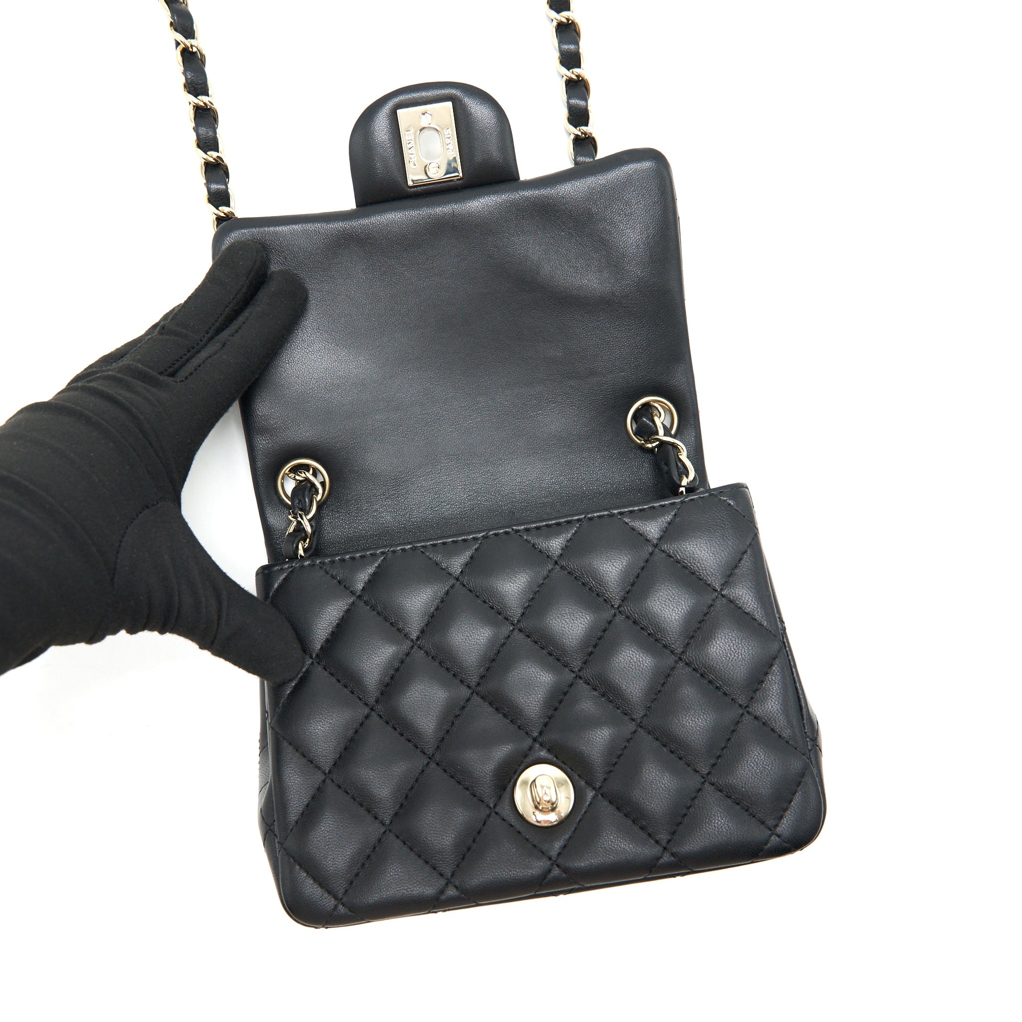 CHANEL MINI SQUARE LAMBSKIN BLACK LGHW SERIAL 29