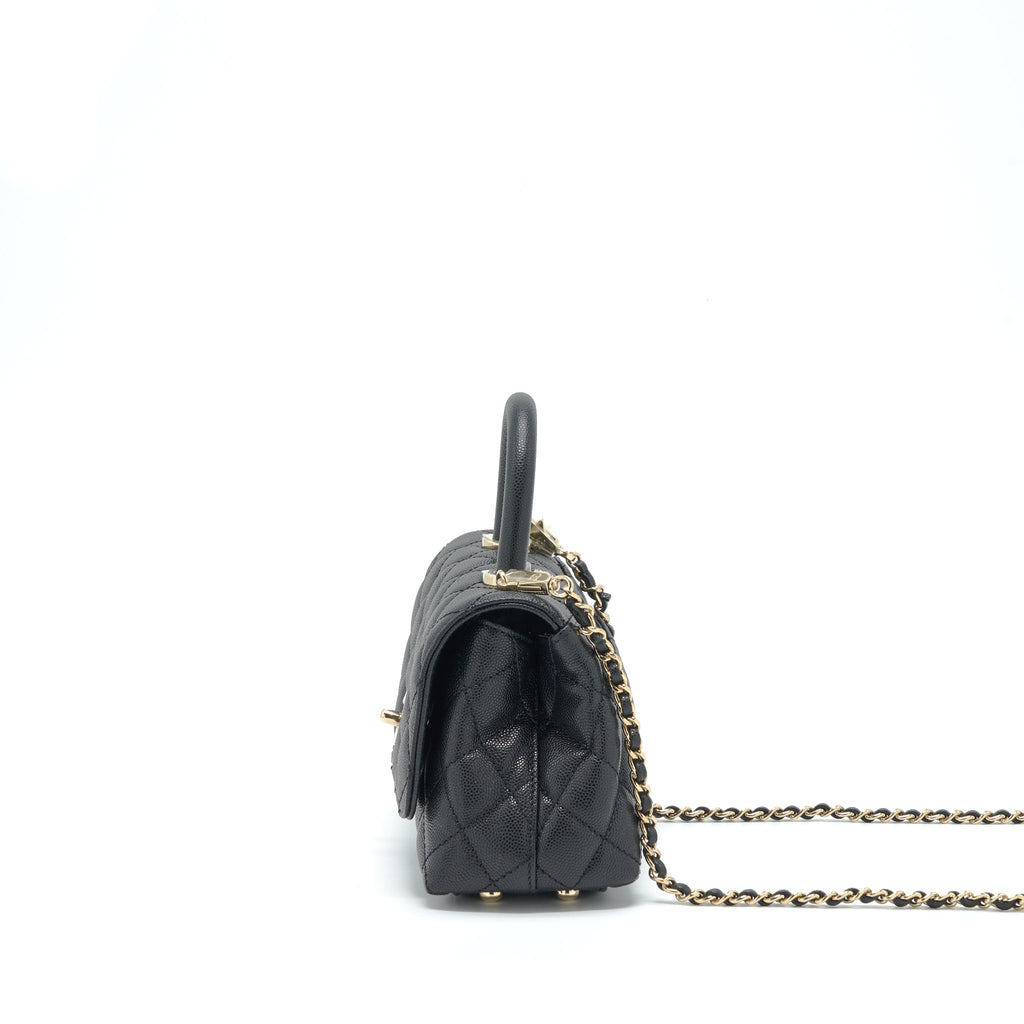 CHANEL MINI COCO HANDLE CAVIAR BLACK LGHW (MICROCHIP)