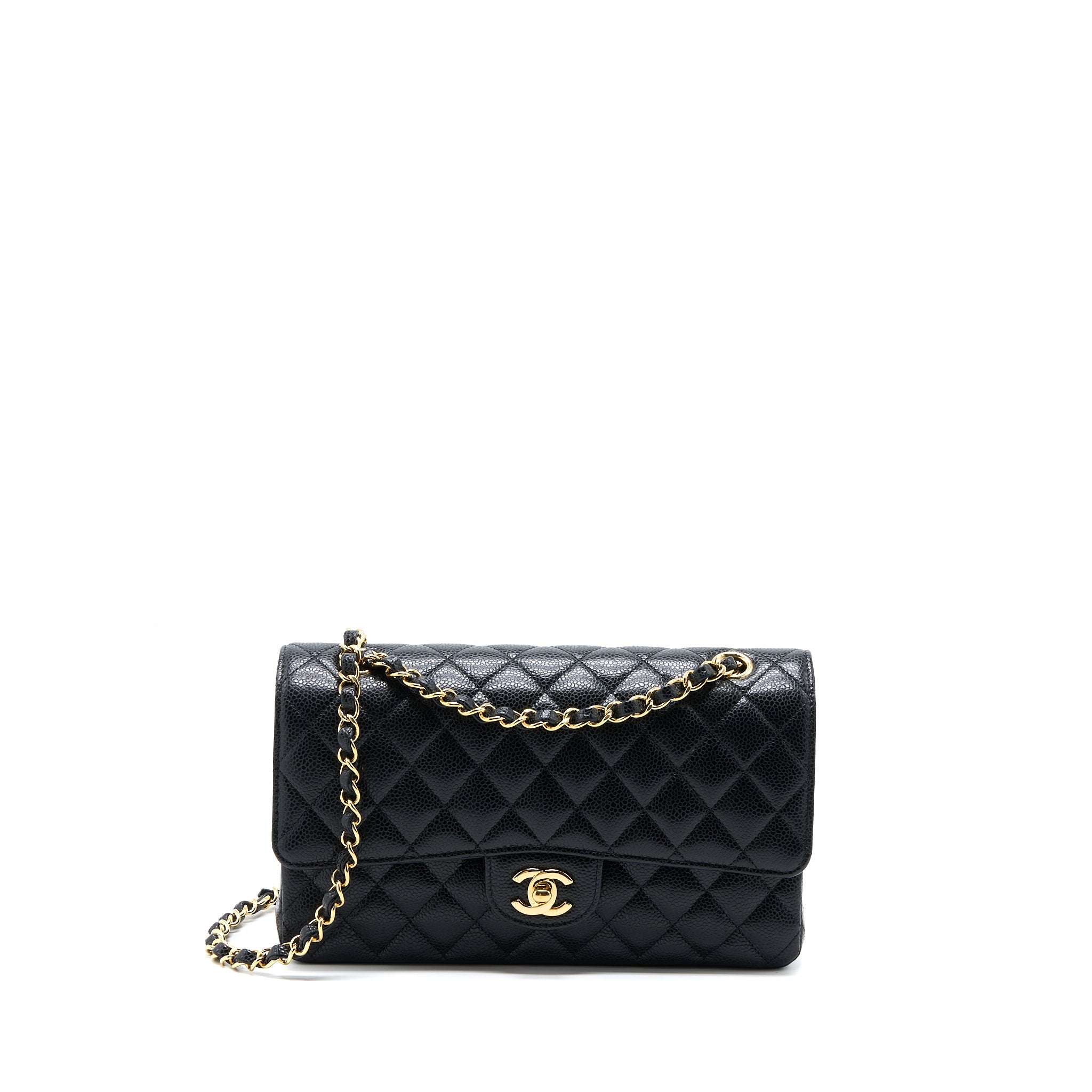 CHANEL MEDIUM CLASSIC DOUBLE FLAP BAG CAVIAR BLACK GHW (MICROCHIP)