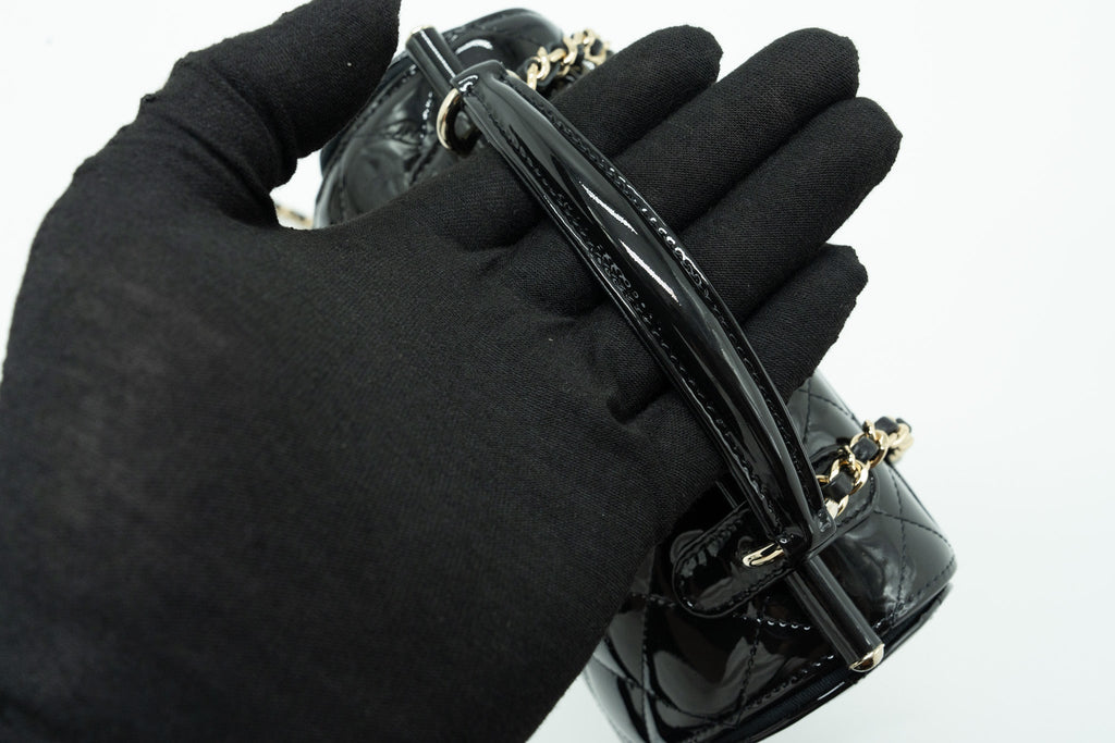 CHANEL SMALL TRENDY CC DUAL FLAP BAG PATENT BLACK LGHW (MICROCHIP)