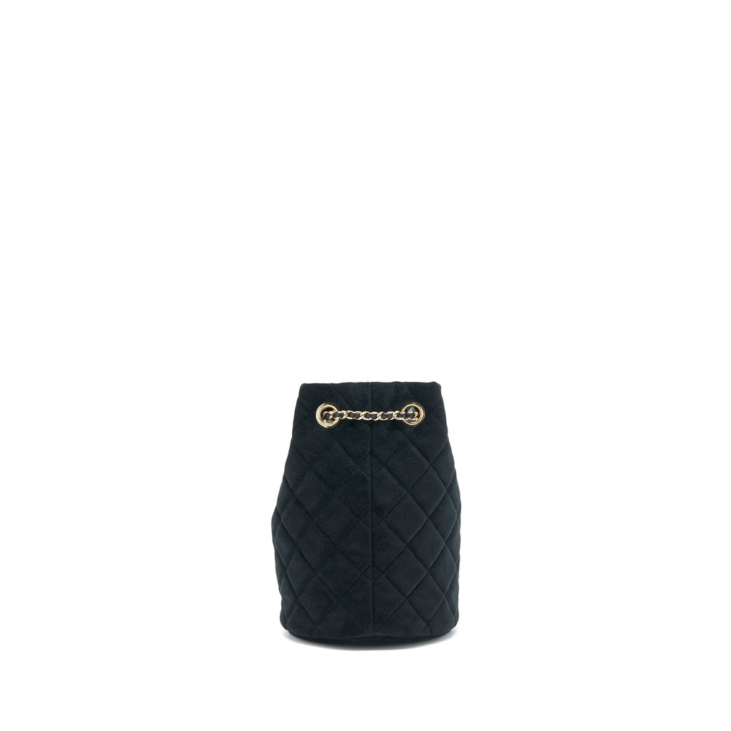 CHANEL PEARL CRUSH ON CHAIN MINI BUCKET VELVET BLACK LGHW