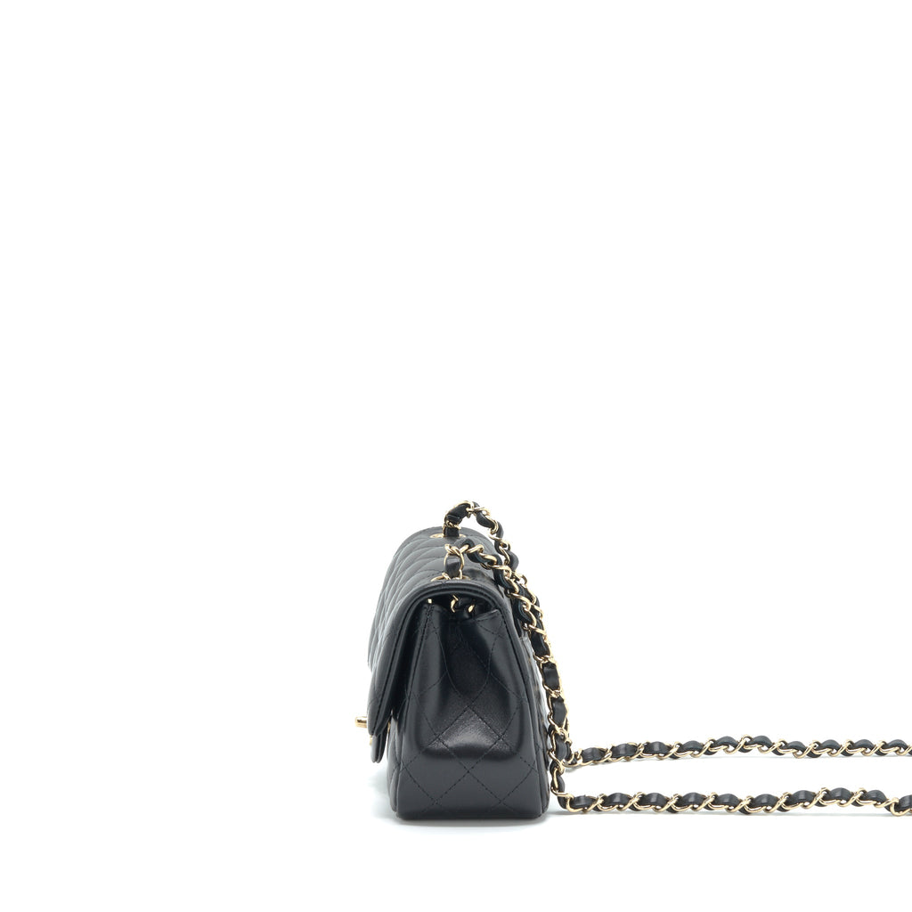CHANEL MINI SQUARE FLAP BAG LAMBSKIN BLACK LGHW(MICROCHIP)
