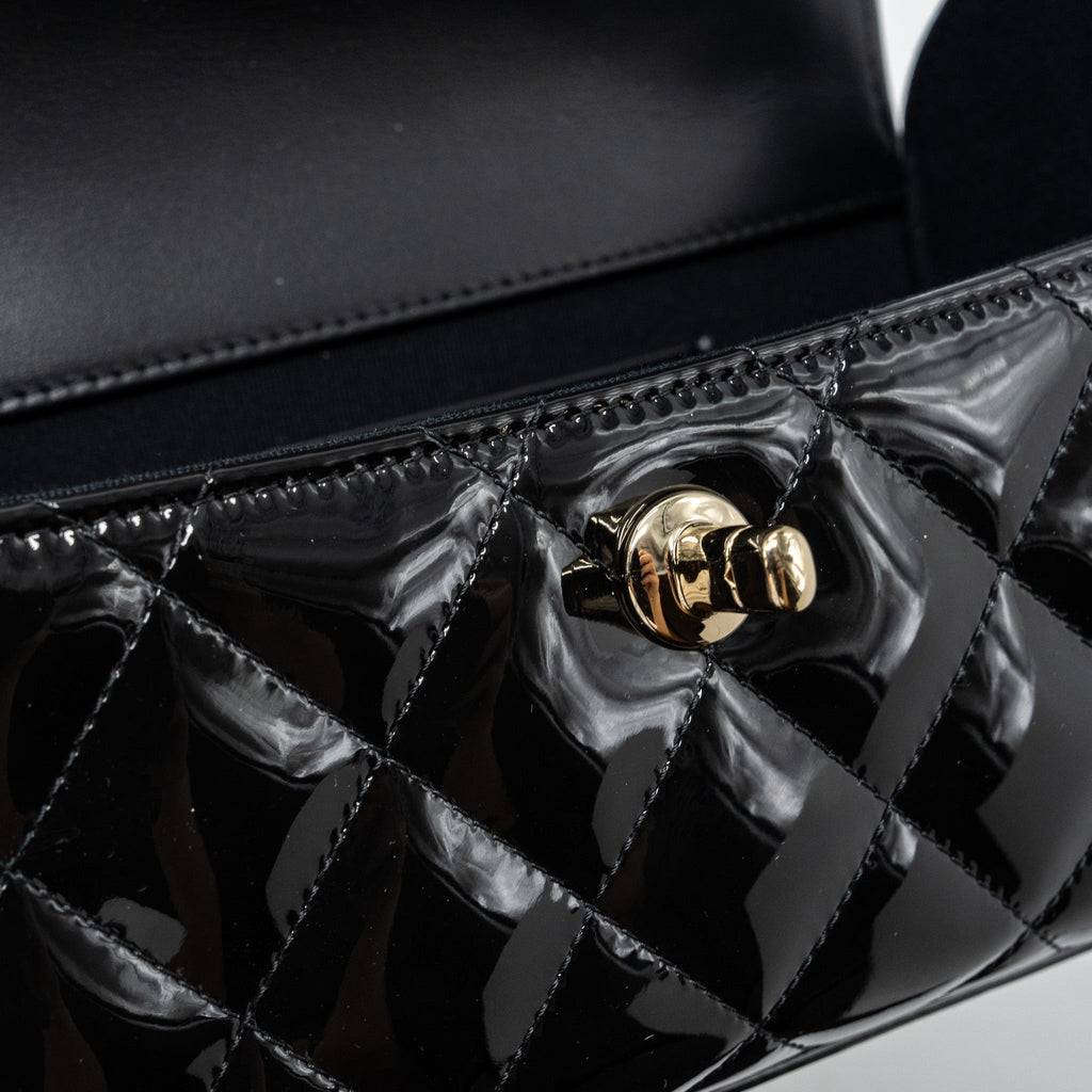 CHANEL SMALL TRENDY CC DUAL FLAP BAG PATENT BLACK LGHW (MICROCHIP)