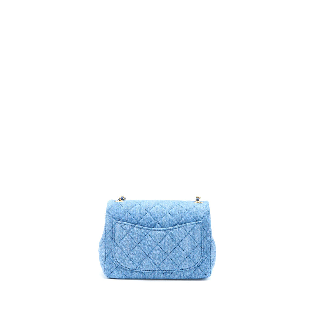CHANEL PEARL CRUSH MINI SQUARE FLAP BAG DENIM BRUSHED GHW (MICROCHIP)