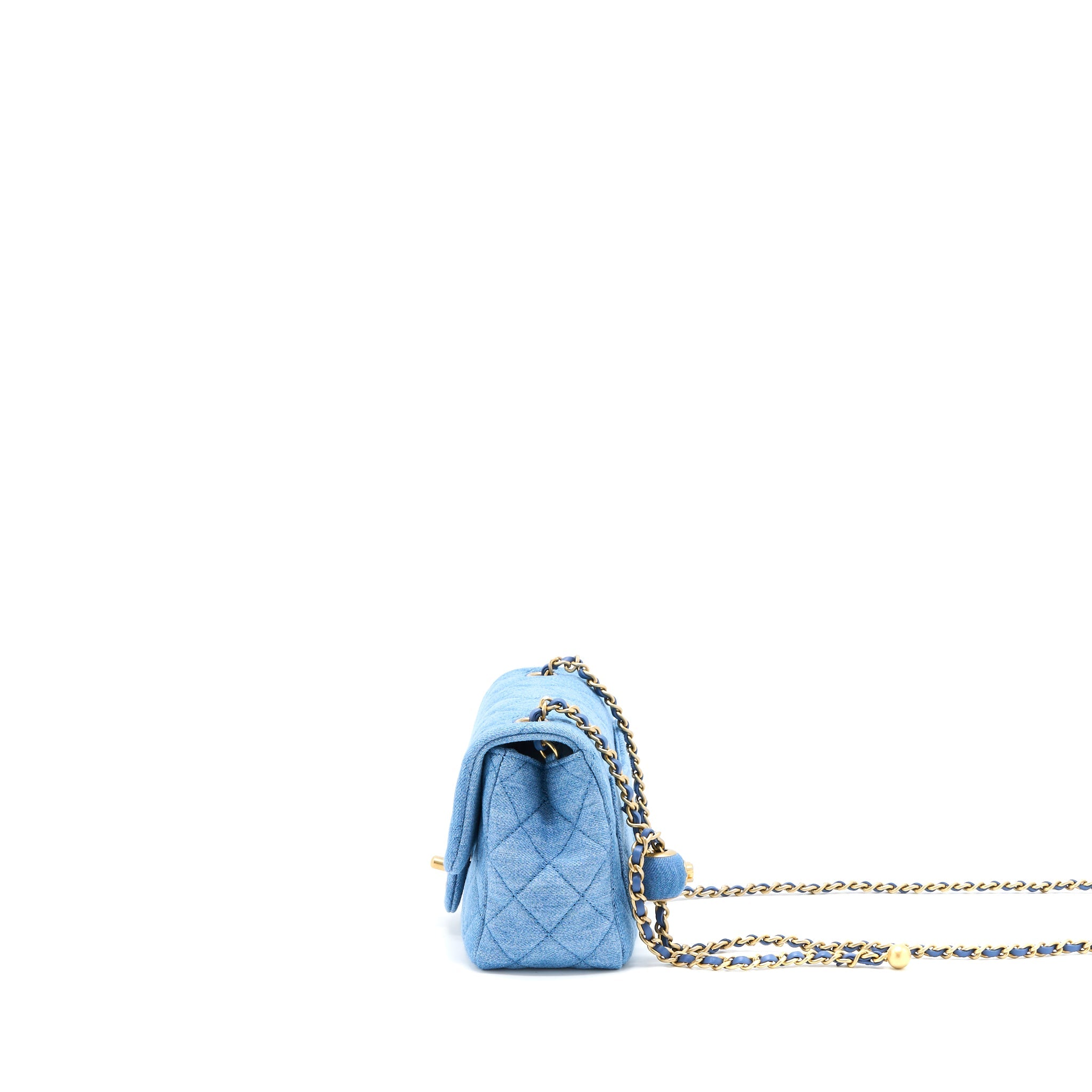CHANEL PEARL CRUSH MINI SQUARE FLAP BAG DENIM BRUSHED GHW (MICROCHIP)