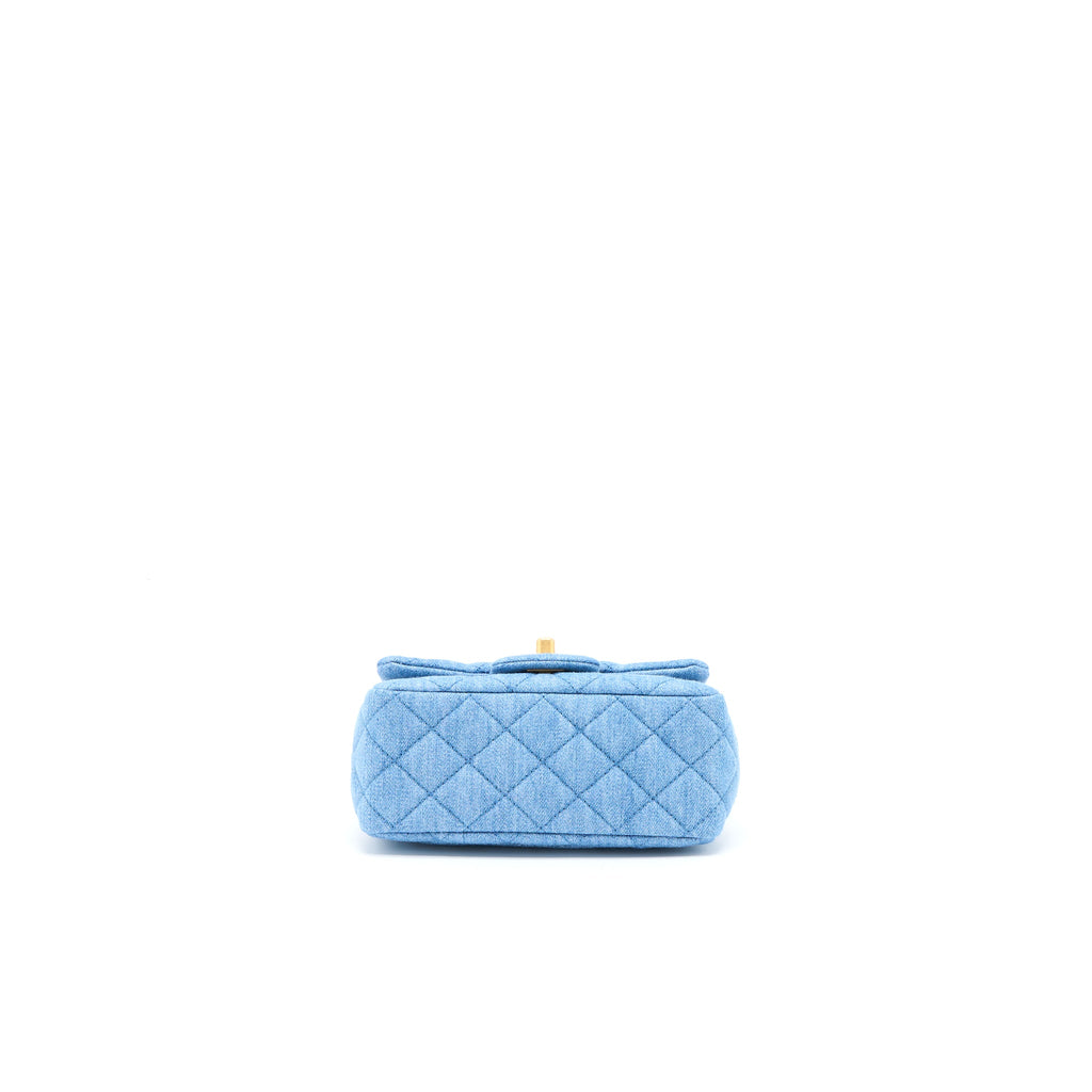 CHANEL PEARL CRUSH MINI SQUARE FLAP BAG DENIM BRUSHED GHW (MICROCHIP)