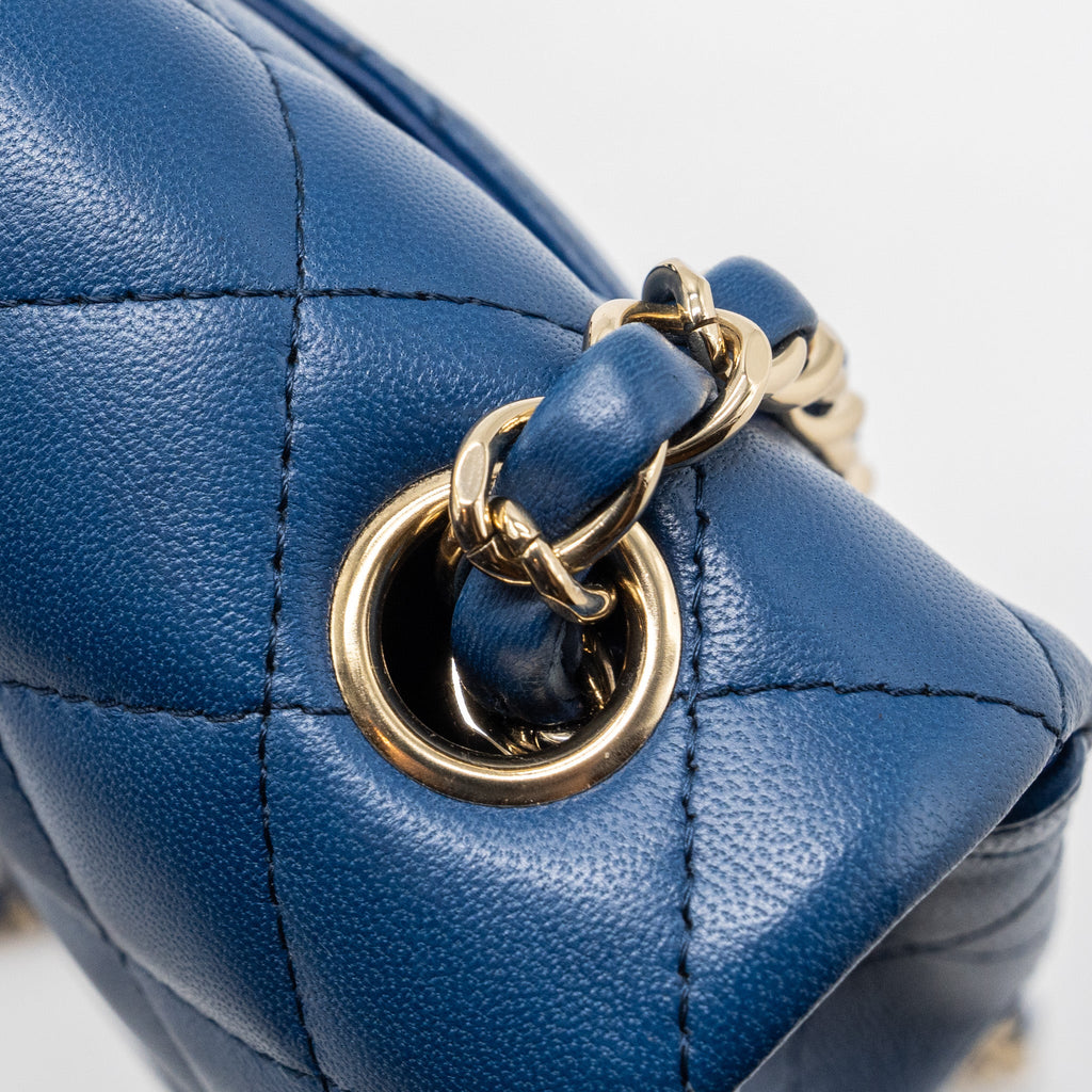 CHANEL MINI RECTANGULAR FLAP BAG LAMBSKIN BLUE LGHW