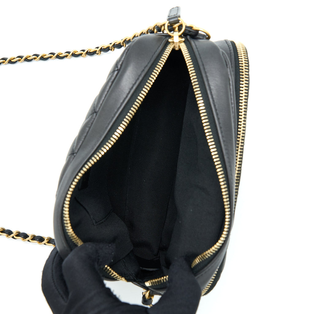 CHANEL CAMERA CASE QUILTED CALFSKIN BLACK GHW