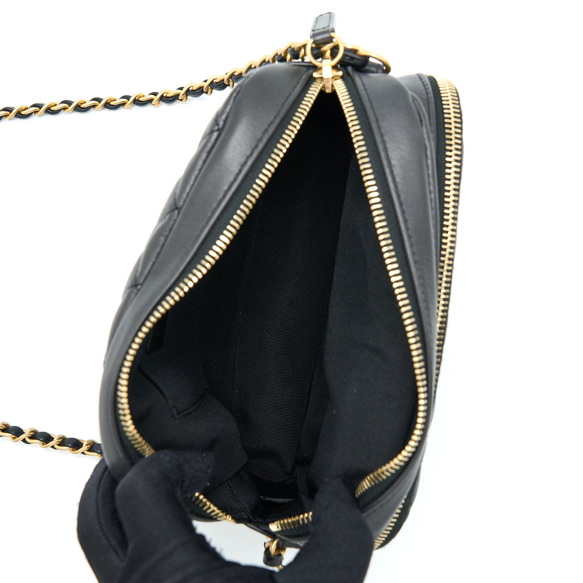 CHANEL CAMERA CASE QUILTED CALFSKIN BLACK GHW
