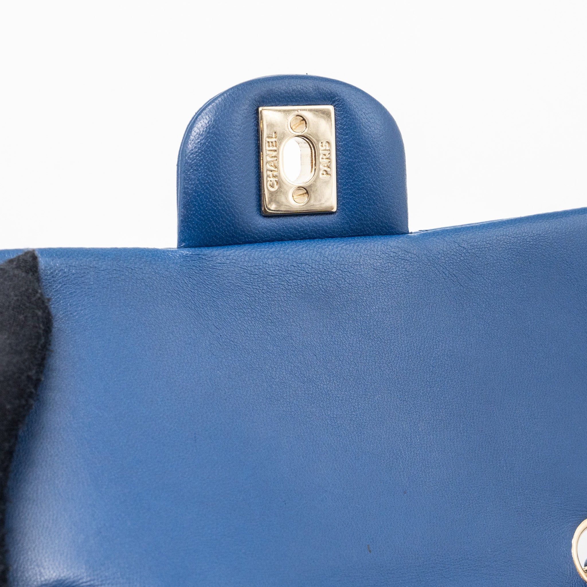 CHANEL MINI RECTANGULAR FLAP BAG LAMBSKIN BLUE LGHW