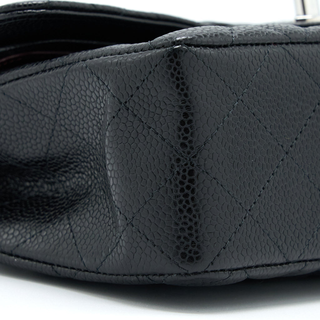 CHANEL SMALL CLASSIC DOUBLE FLAP BAG CAVIAR BLACK SHW (MICROCHIP)