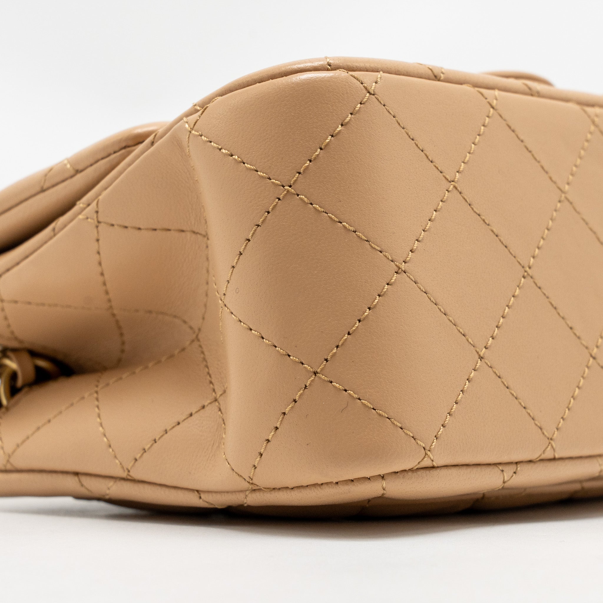 CHANEL PEARL CRUSH MINI SQUARE FLAP BAG LAMBSKIN BEIGE GHW (MICROCHIP)