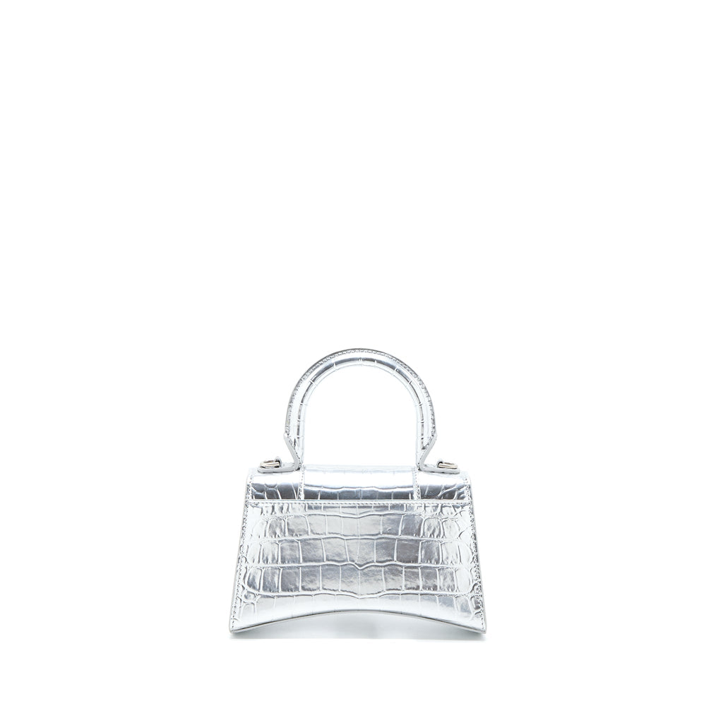 BALENCIAGA HOURGLASS XS EMBOSSED CALFSKIN SILVER SHW