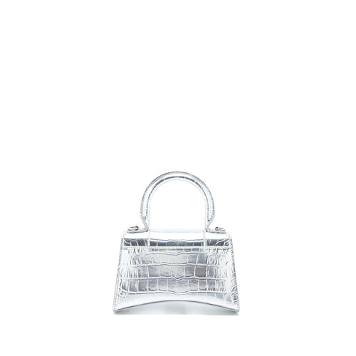 BALENCIAGA HOURGLASS XS EMBOSSED CALFSKIN SILVER SHW