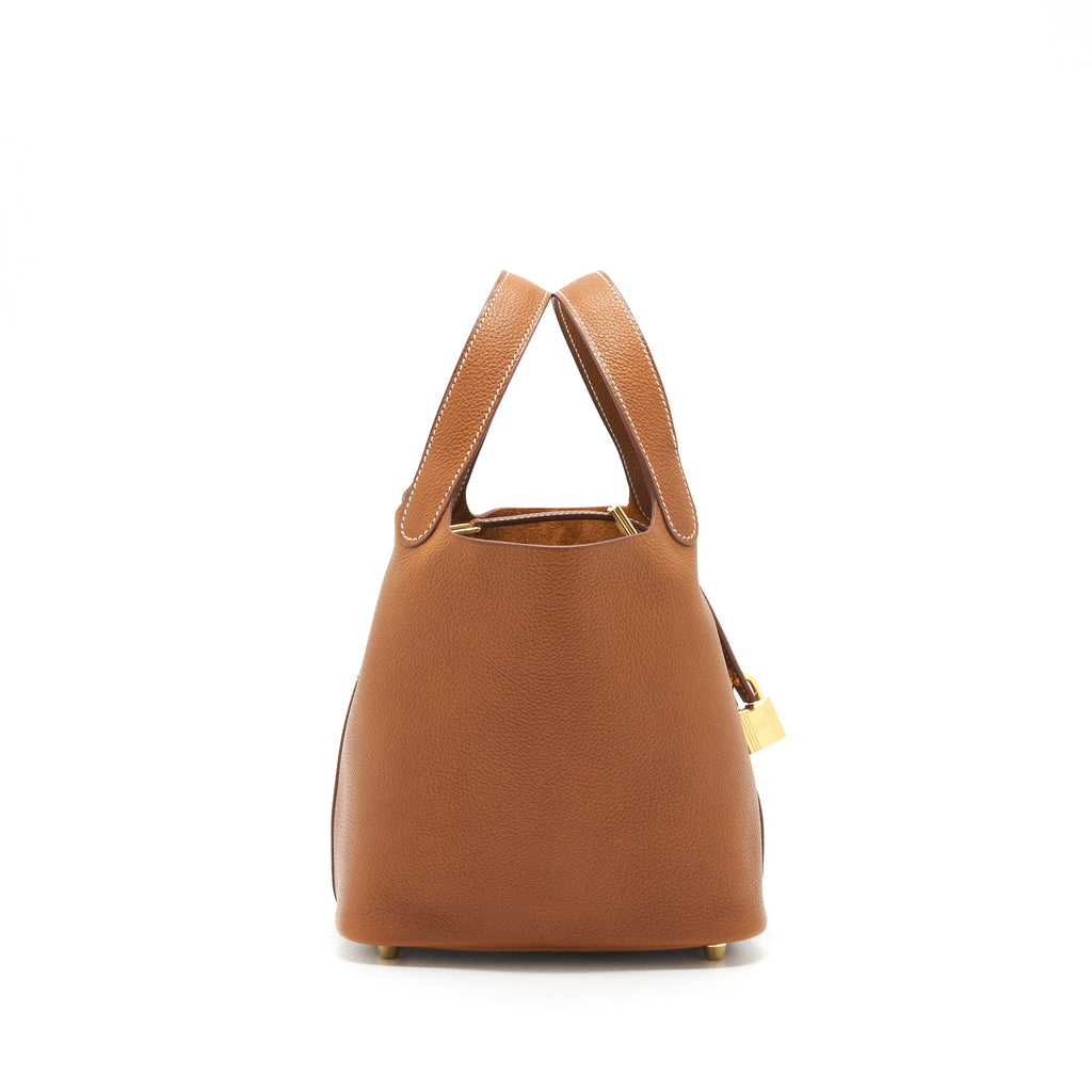 HERMES PICOTIN 18 LOCK BAG BARENIA FAUBOURG CALFSKIN GOLD GHW