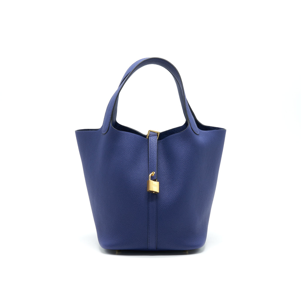 HERMES PICOTIN 22 LOCK BAG TAURILLON MAURICE LEATHER BLUE SAPHIR WITH GHW