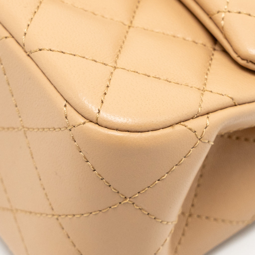 CHANEL PEARL CRUSH MINI SQUARE FLAP BAG LAMBSKIN BEIGE GHW (MICROCHIP)