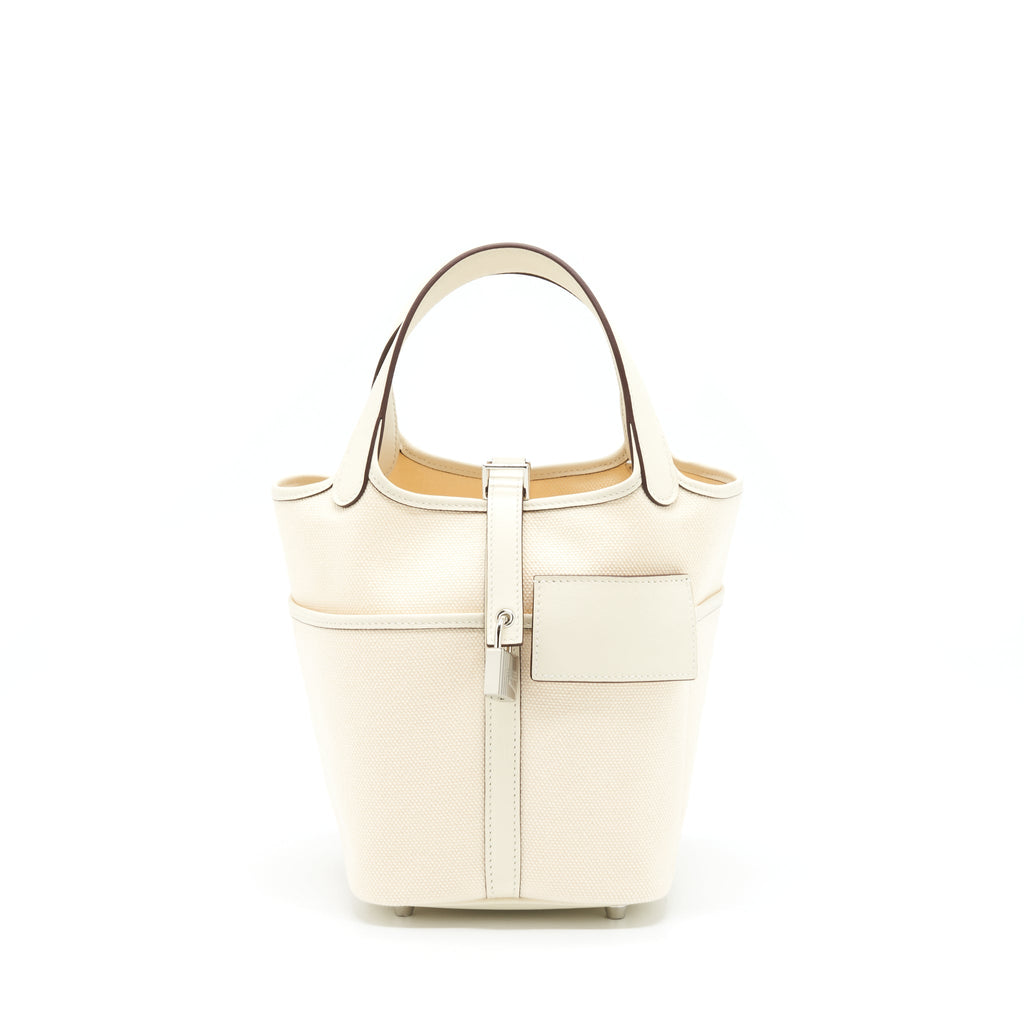 HERMES PICOTIN CARGO 18 LOCK BAG SWIFT AND TOILE CANVAS ECRU/NATA SHW