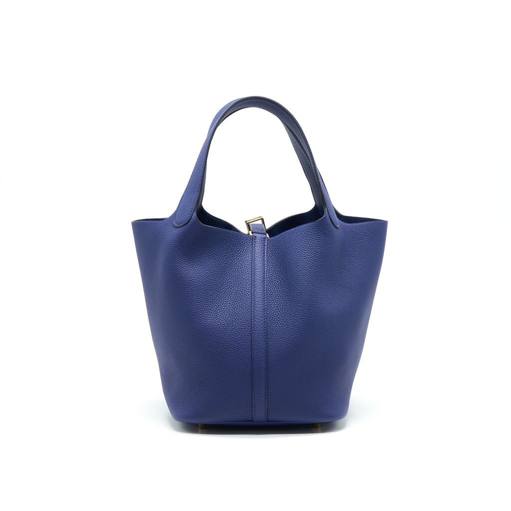 HERMES PICOTIN 22 LOCK BAG TAURILLON MAURICE LEATHER BLUE SAPHIR WITH GHW